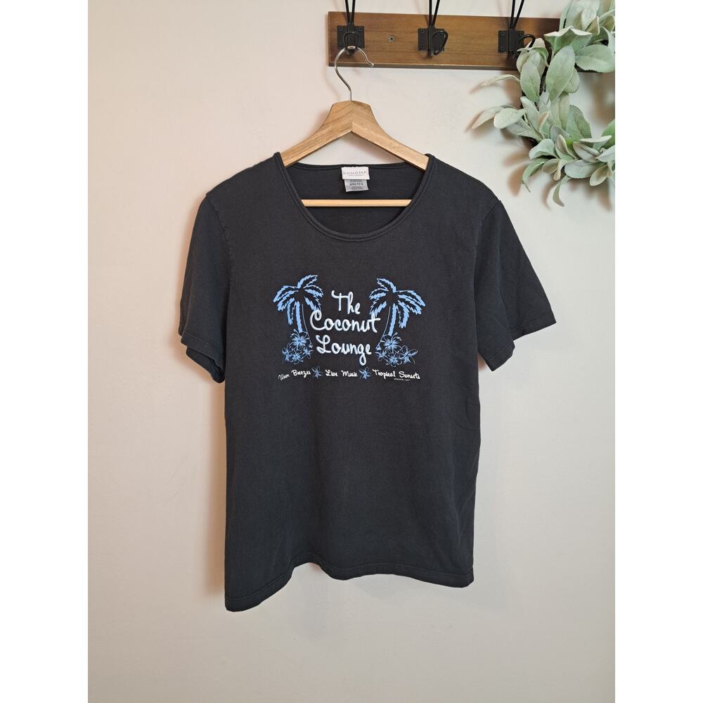 Women's Beach Coconut Lounge Black & Blue Vintage Tee Sz L